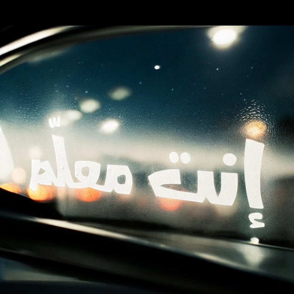 Arabic text car window decal that reads 'AINT MUEALIM